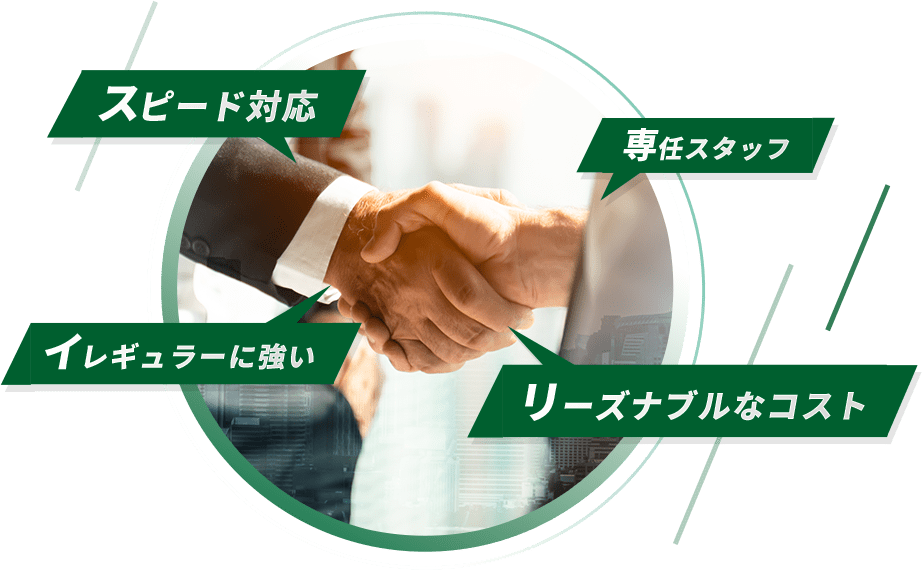 スピード対応 専任スタッフ イレギュラーに強い リーズナブルなコスト